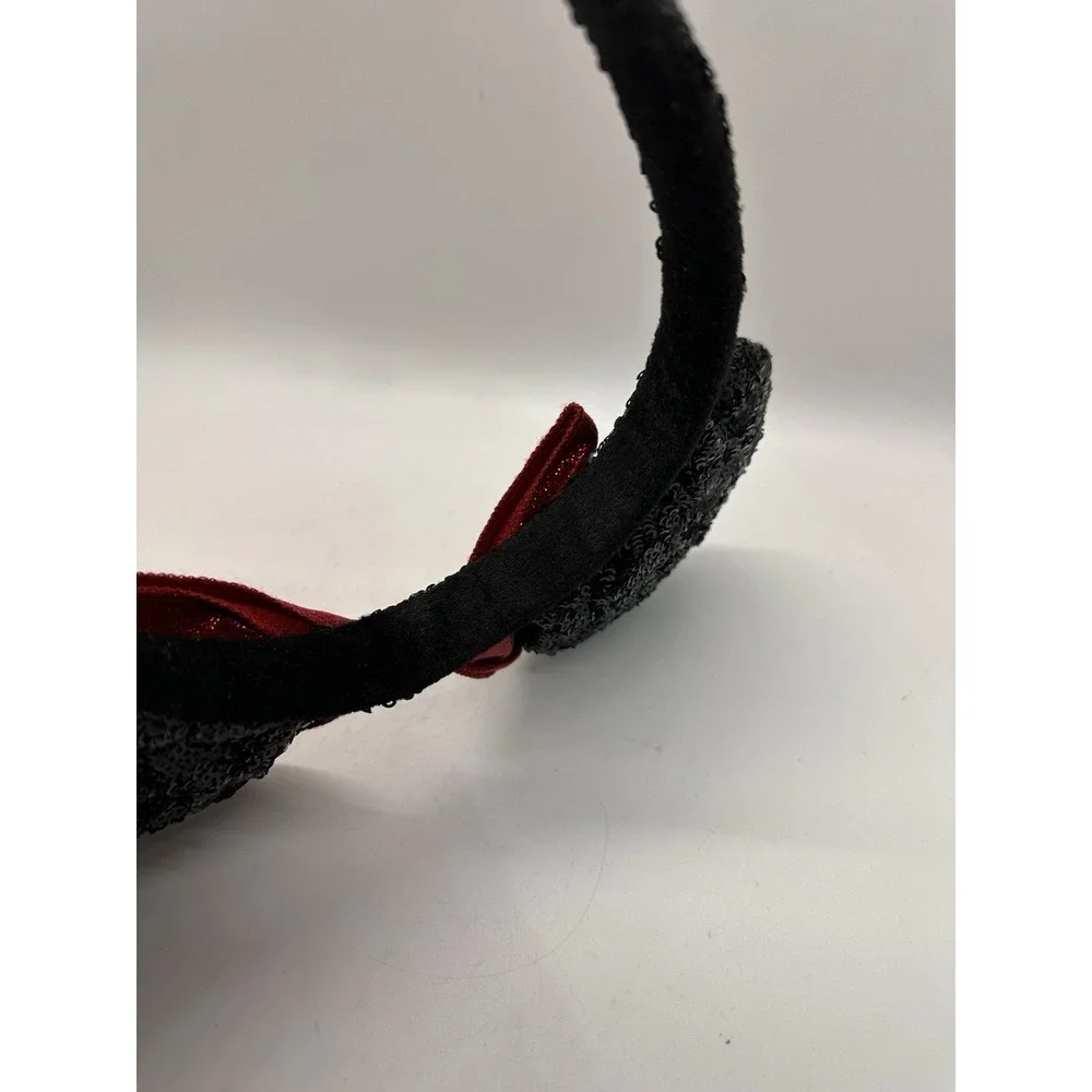 Disney Parks Black‎ Sequin Minnie Mouse Ears Headband Red Lamè Bow Classic
